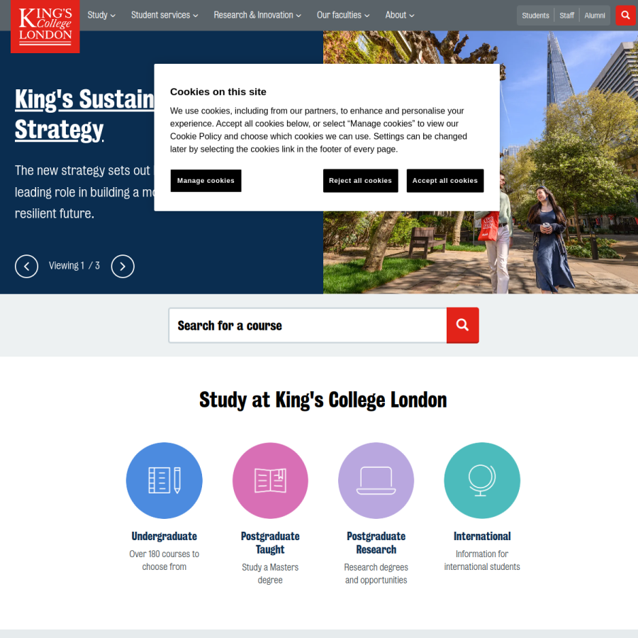 kcl.ac.uk homepage screenshot