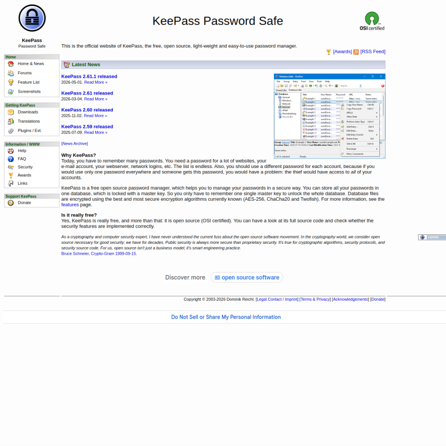 keepass.info homepage screenshot