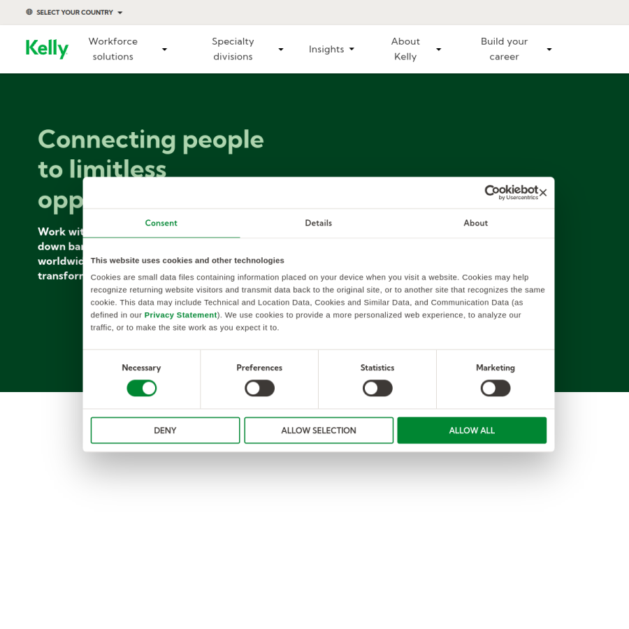 kellyservices.com homepage screenshot
