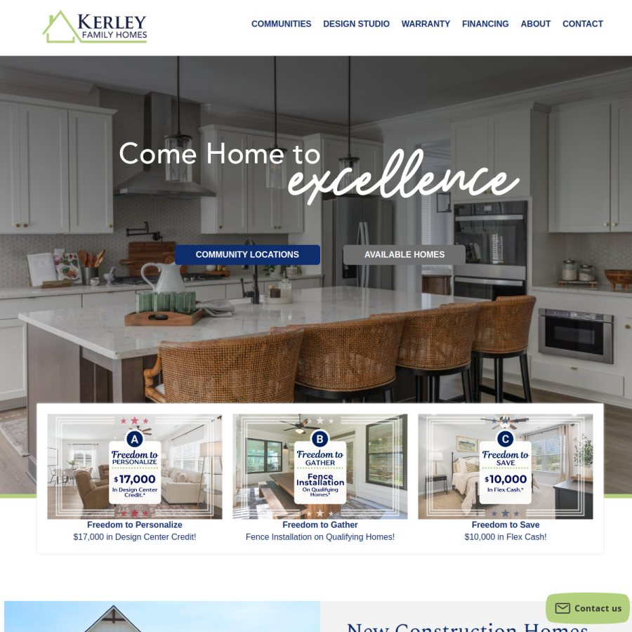kerleyfamilyhomes.com homepage screenshot