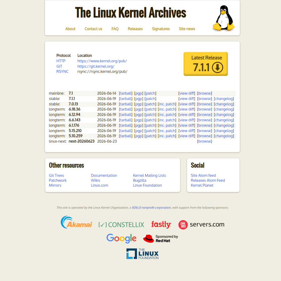 kernel.org homepage screenshot