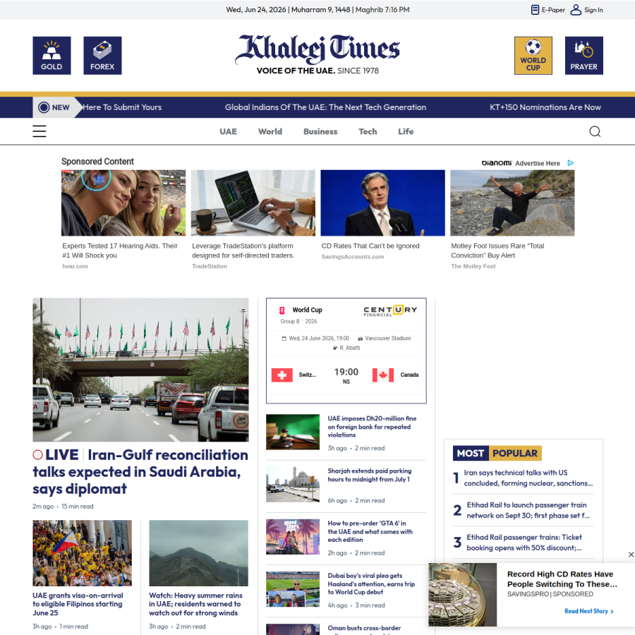 khaleejtimes.com homepage screenshot