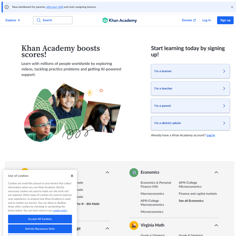 khanacademy.org homepage screenshot
