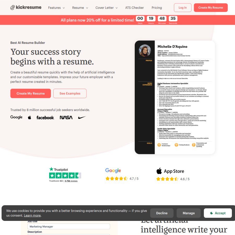 kickresume.com homepage screenshot