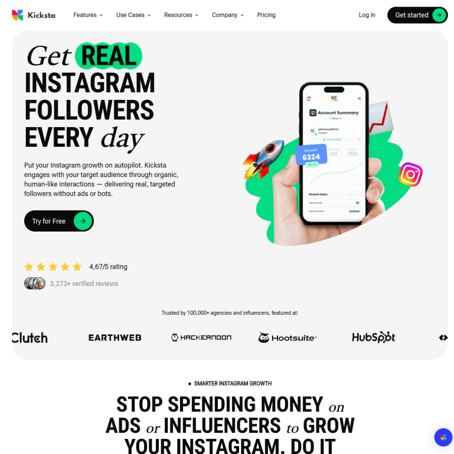 kicksta.co homepage screenshot