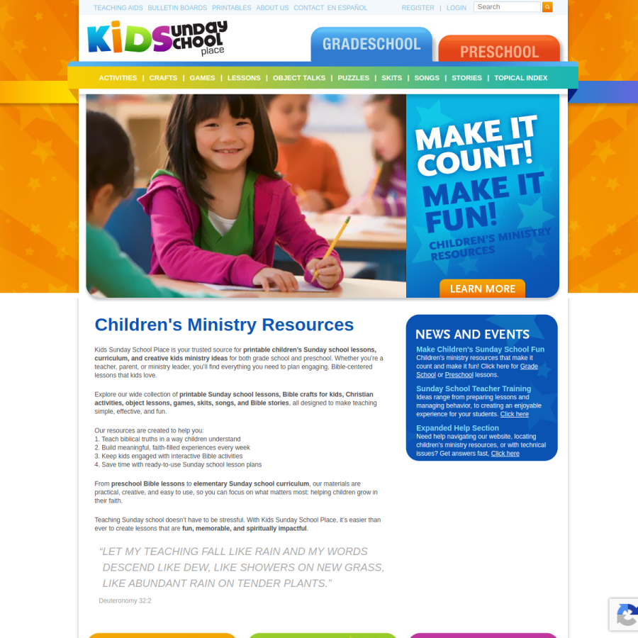 kidssundayschool.com homepage screenshot
