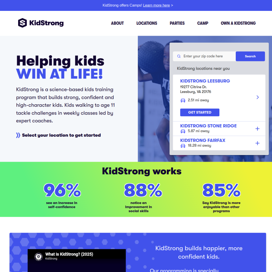 kidstrong.com homepage screenshot