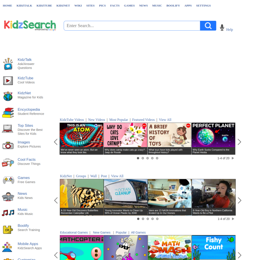 kidzsearch.com homepage screenshot