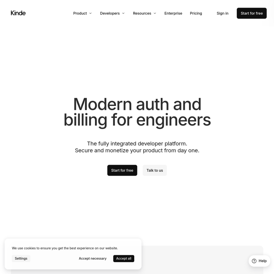 kinde.com homepage screenshot