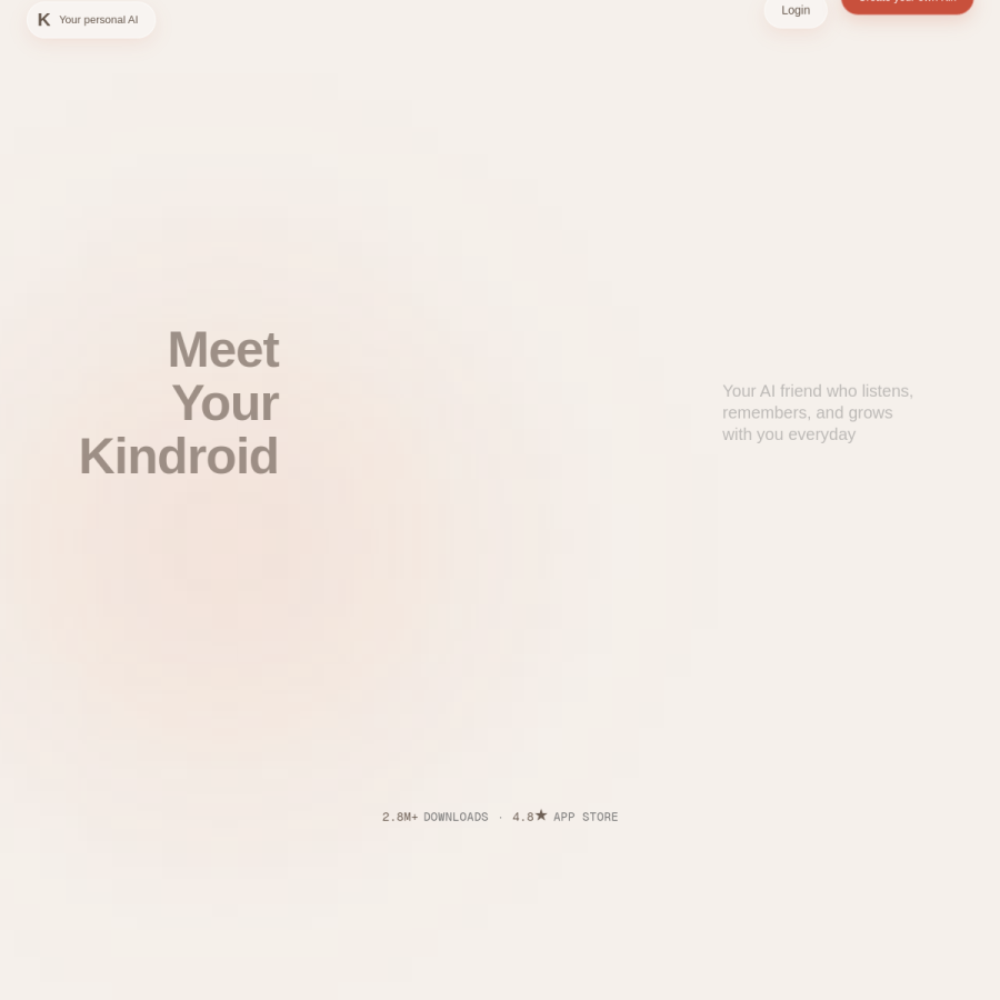 kindroid.ai homepage screenshot