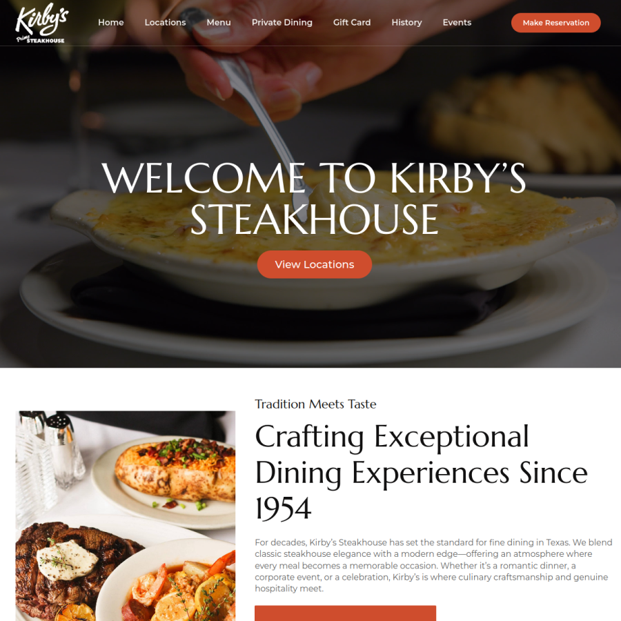 kirbyssteakhouse.com homepage screenshot