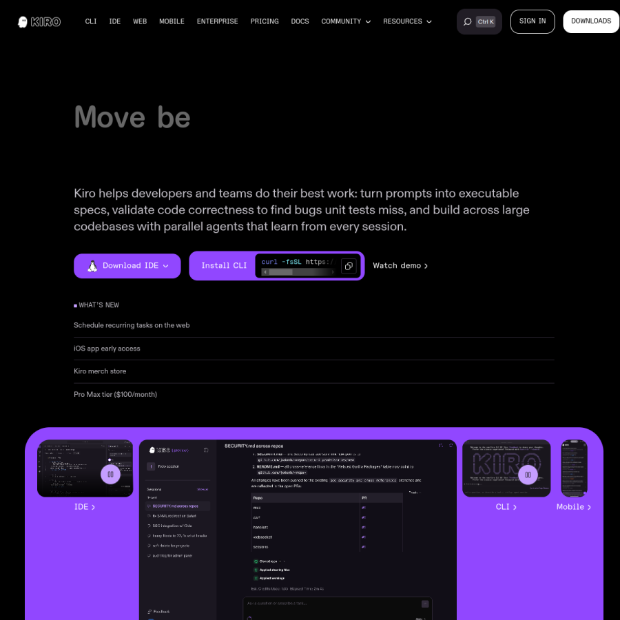 kiro.dev homepage screenshot