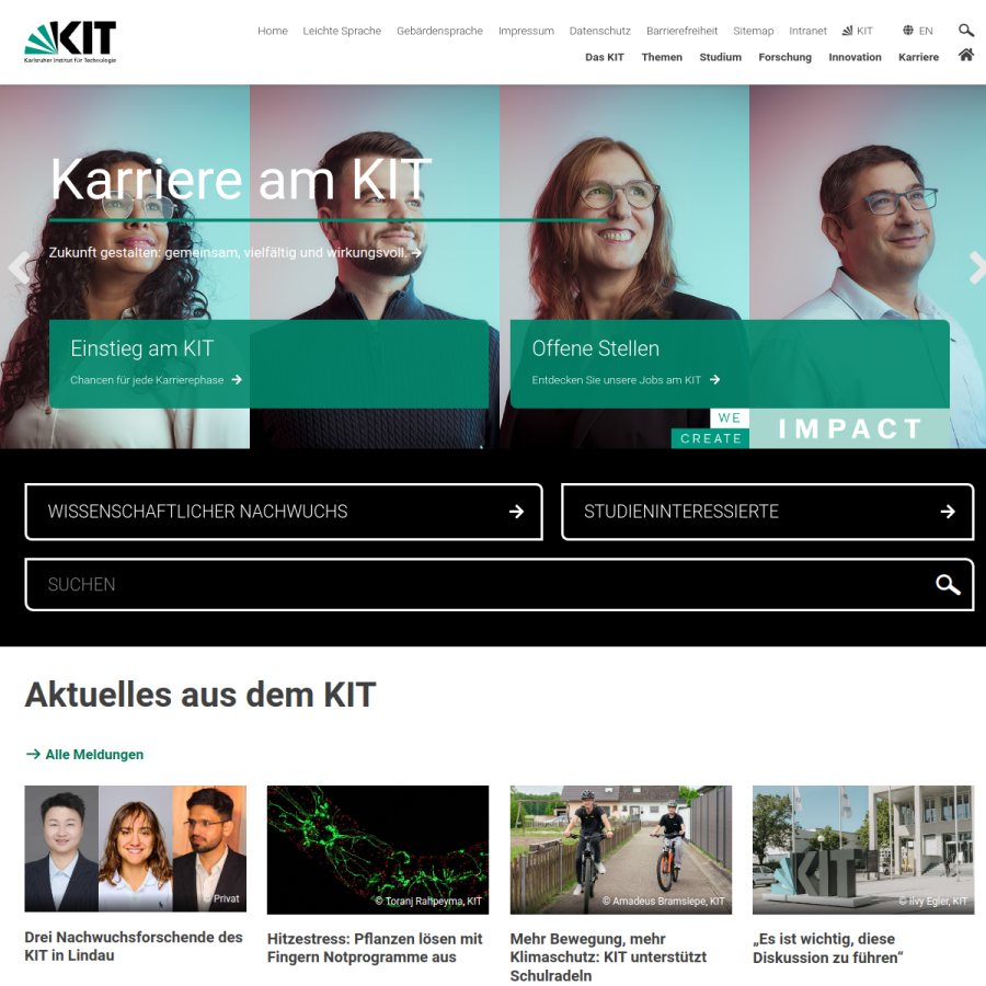kit.edu homepage screenshot