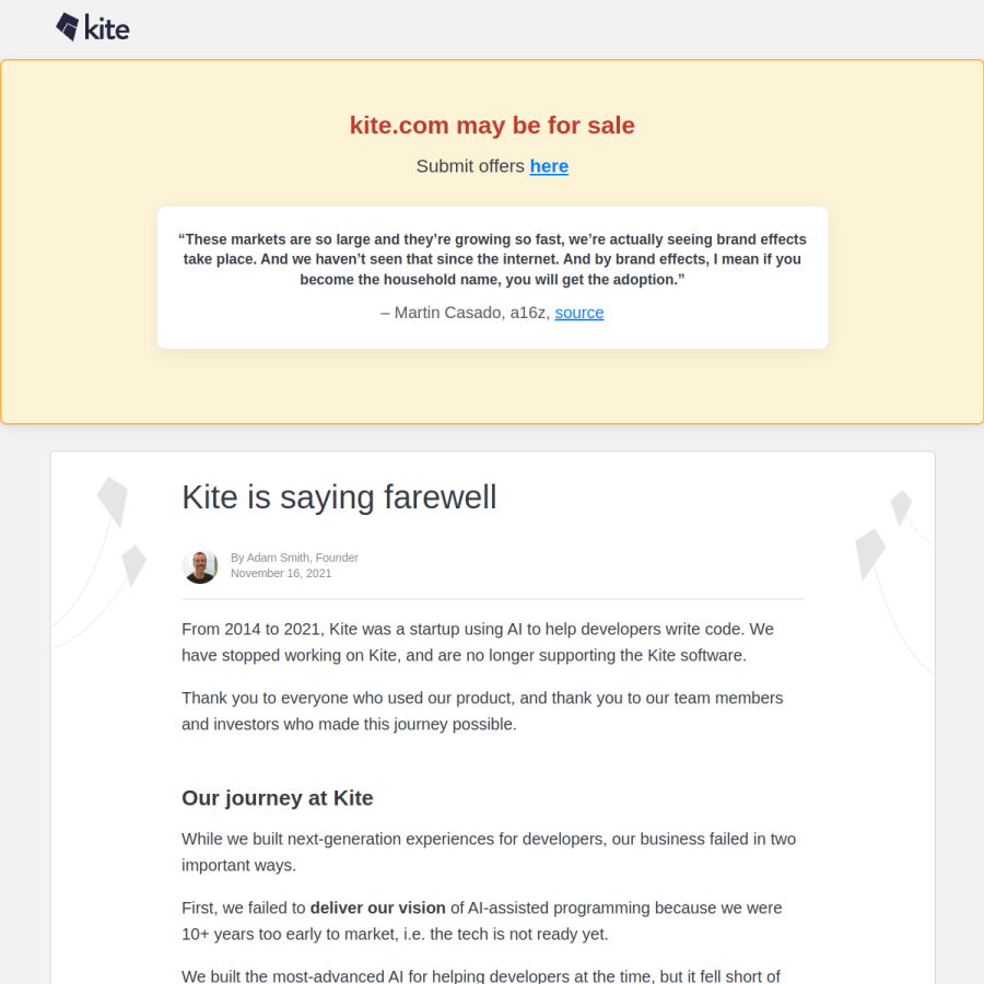 kite.com homepage screenshot