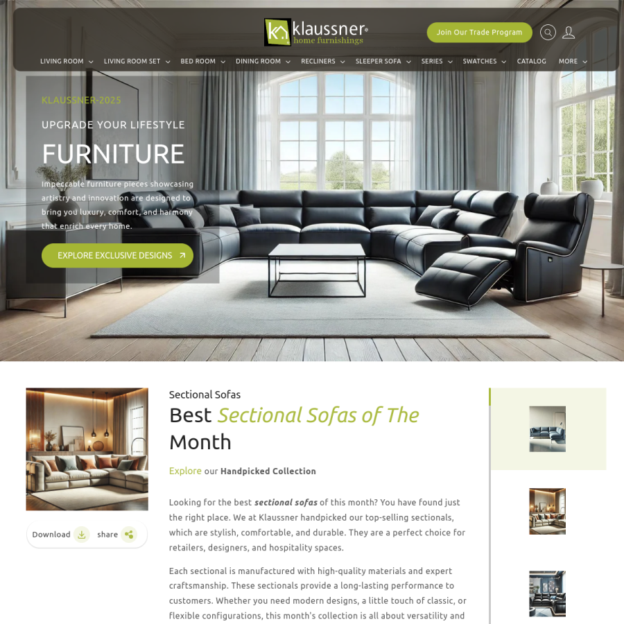 klaussner.com homepage screenshot