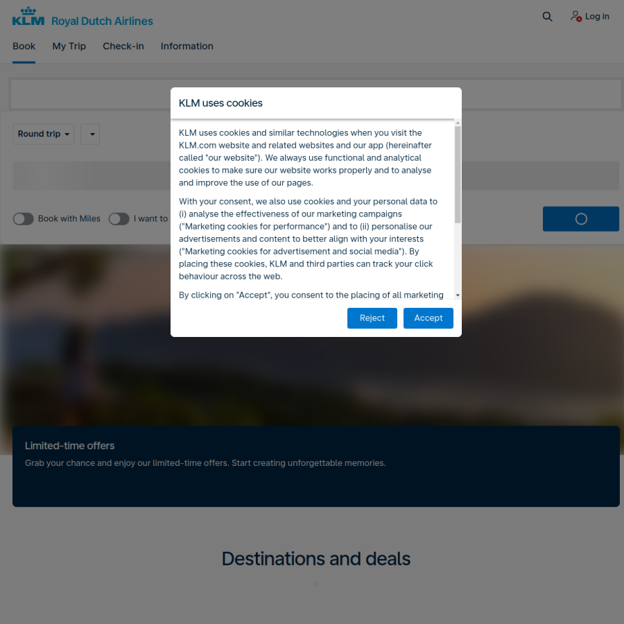 klm.co.in homepage screenshot