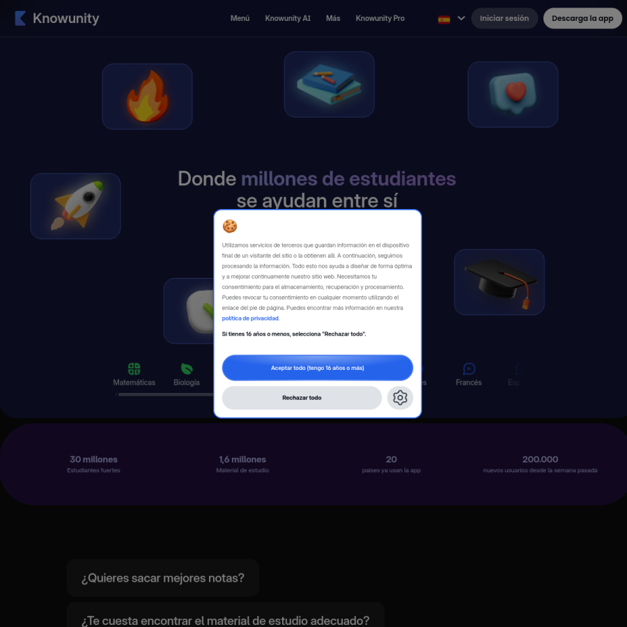 knowunity.es homepage screenshot