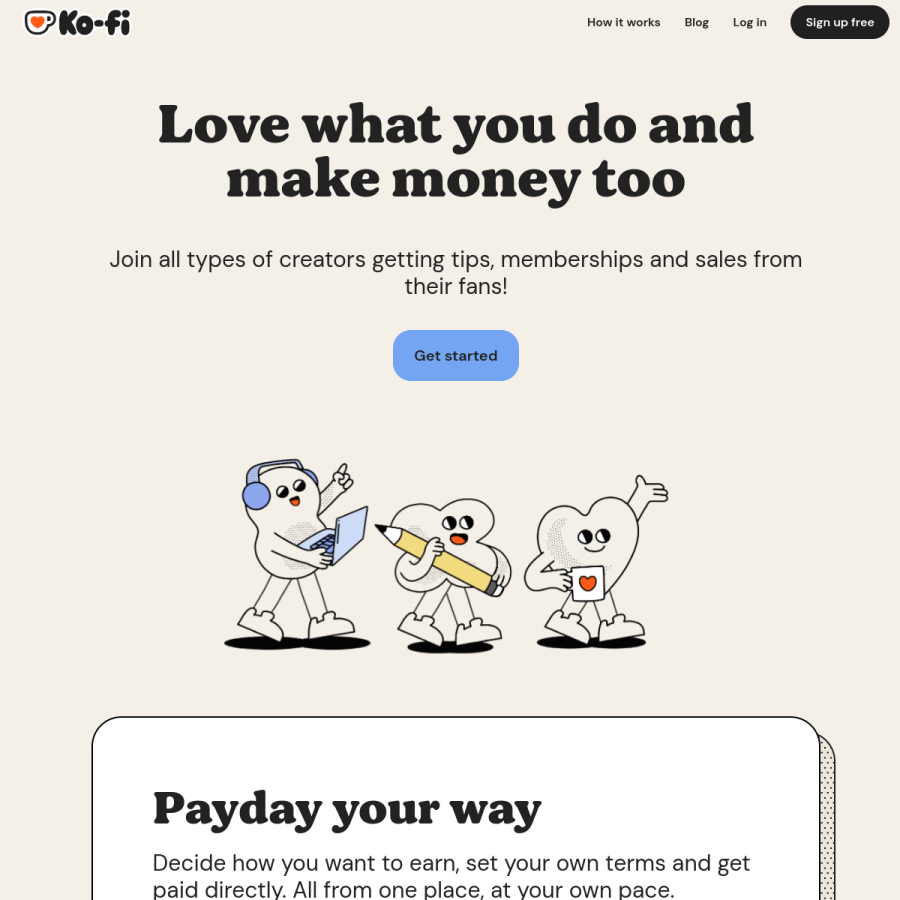 ko-fi.com homepage screenshot