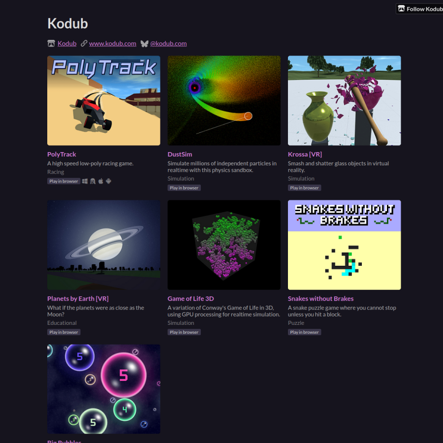 kodub.itch.io homepage screenshot