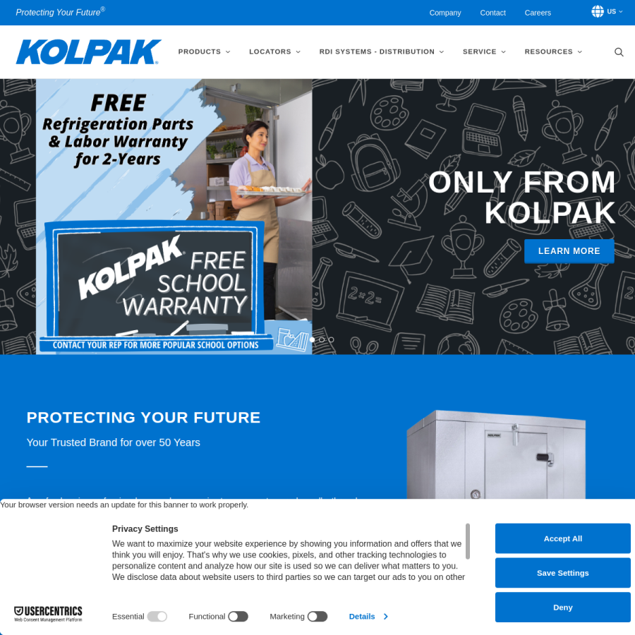 kolpak.com homepage screenshot