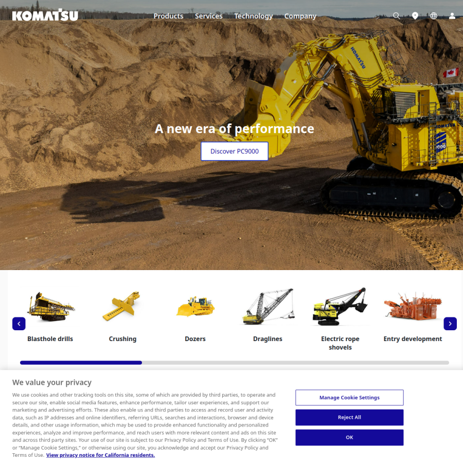 komatsu.com homepage screenshot