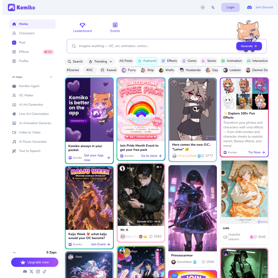 komiko.app homepage screenshot