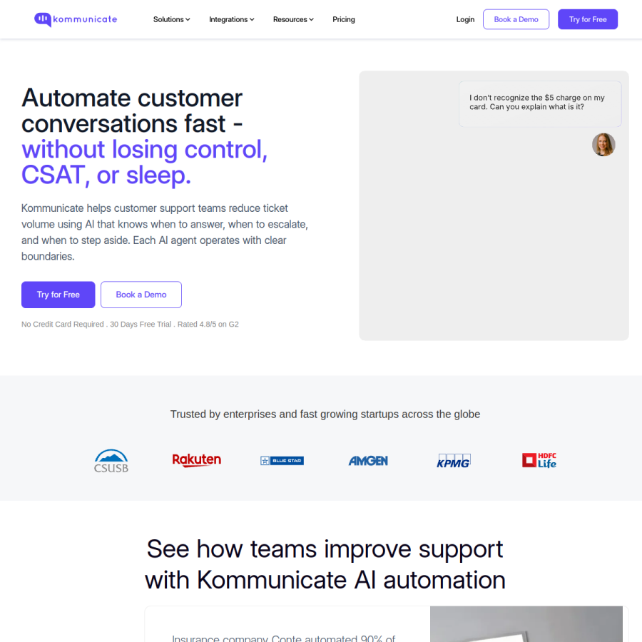 kommunicate.io homepage screenshot