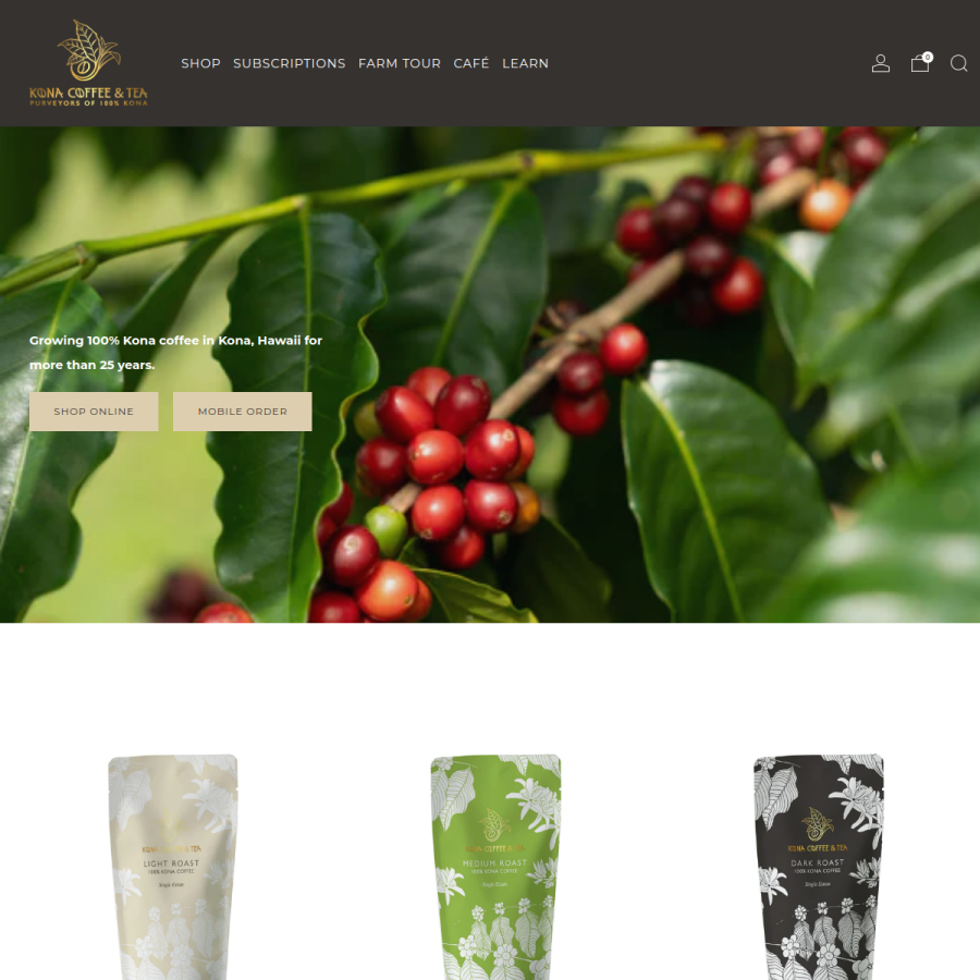 konacoffeeandtea.com homepage screenshot