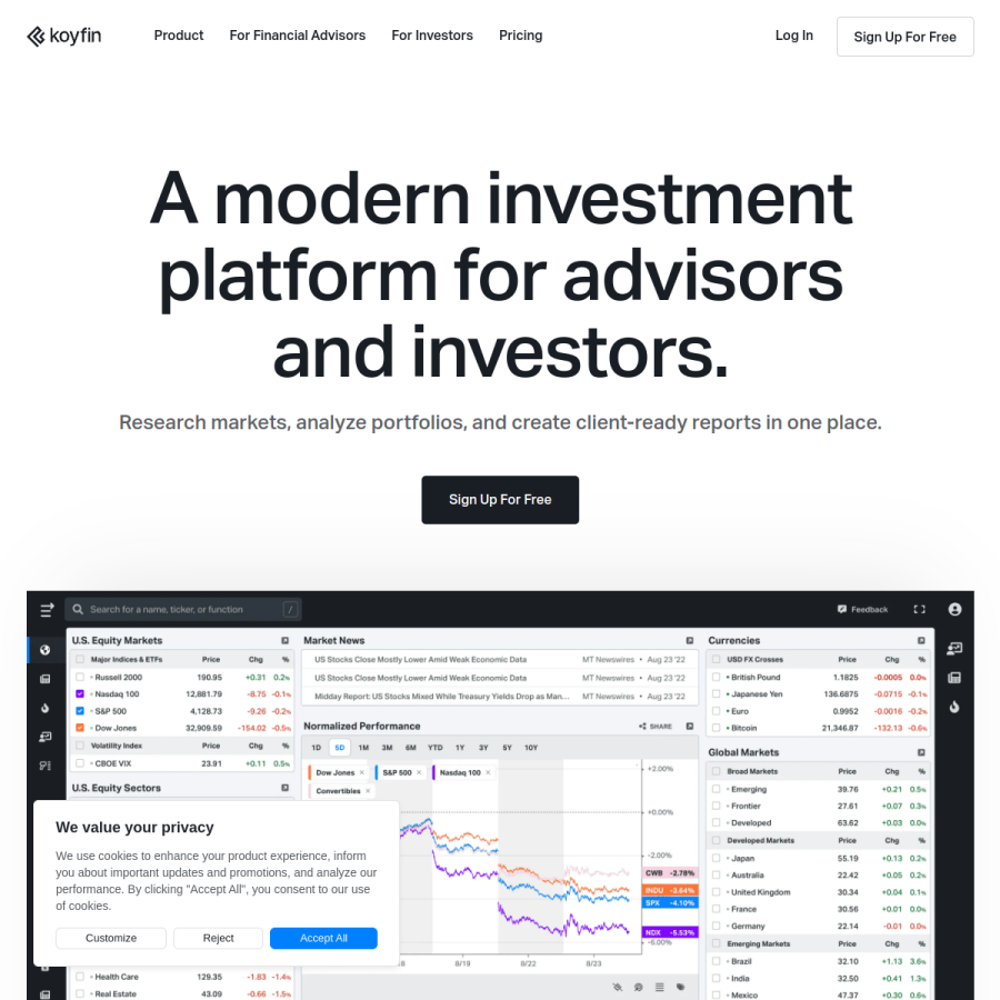 koyfin.com homepage screenshot
