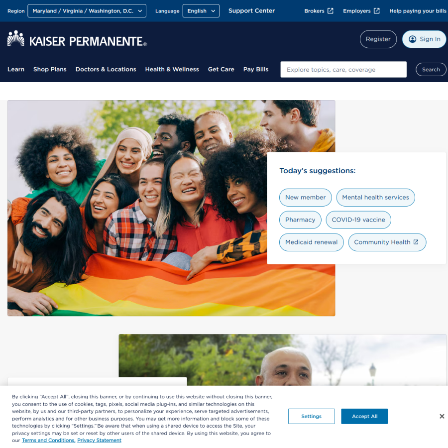 kp.org homepage screenshot