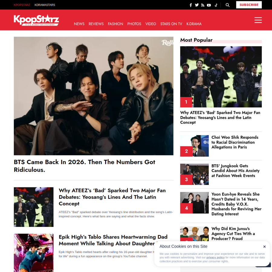 kpopstarz.com homepage screenshot
