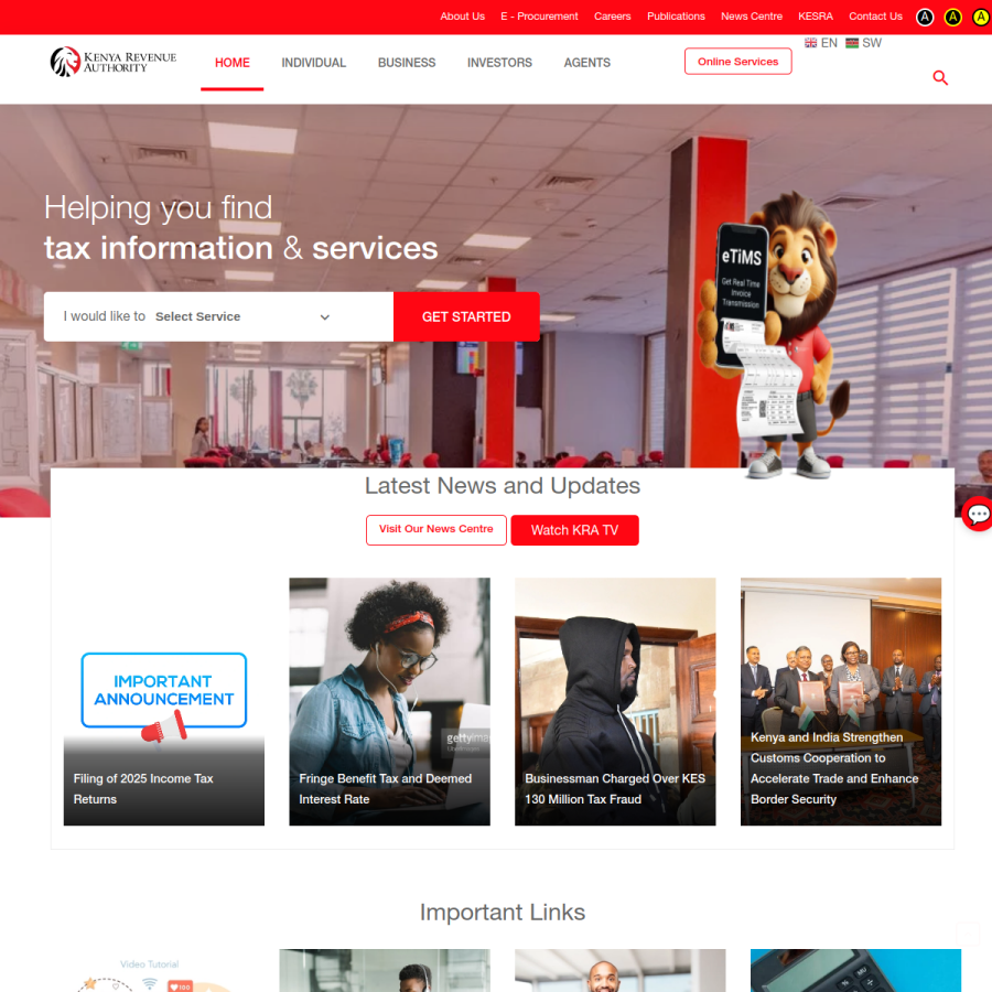 kra.go.ke homepage screenshot