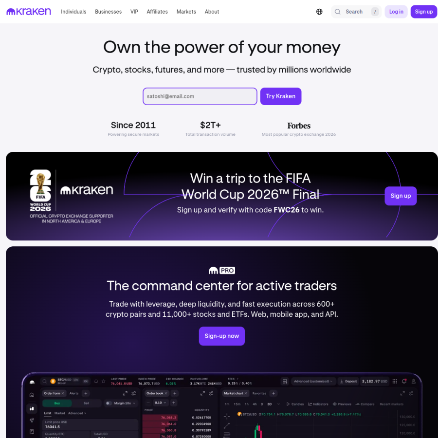 kraken.com homepage screenshot