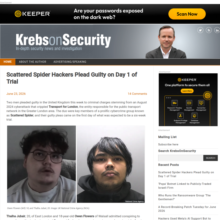 krebsonsecurity.com homepage screenshot