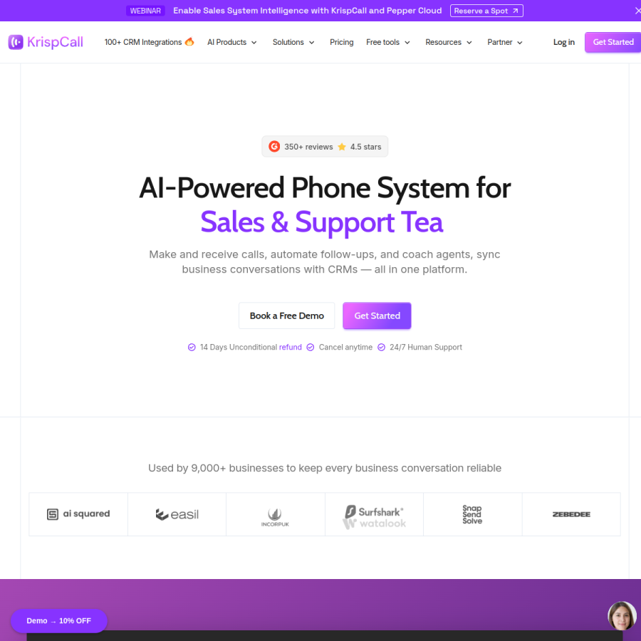krispcall.com homepage screenshot