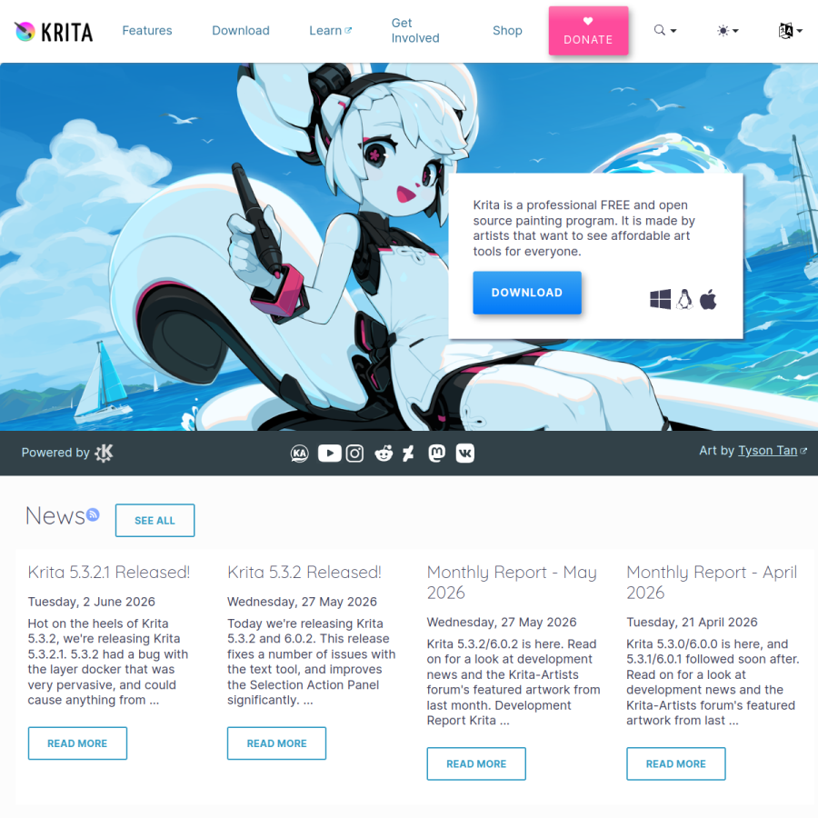krita.org homepage screenshot