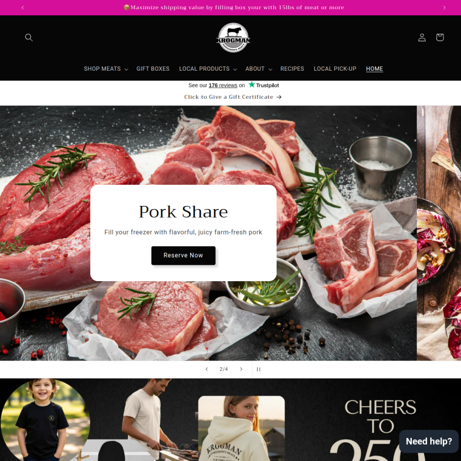 krogmanhomegrownmeats.com homepage screenshot