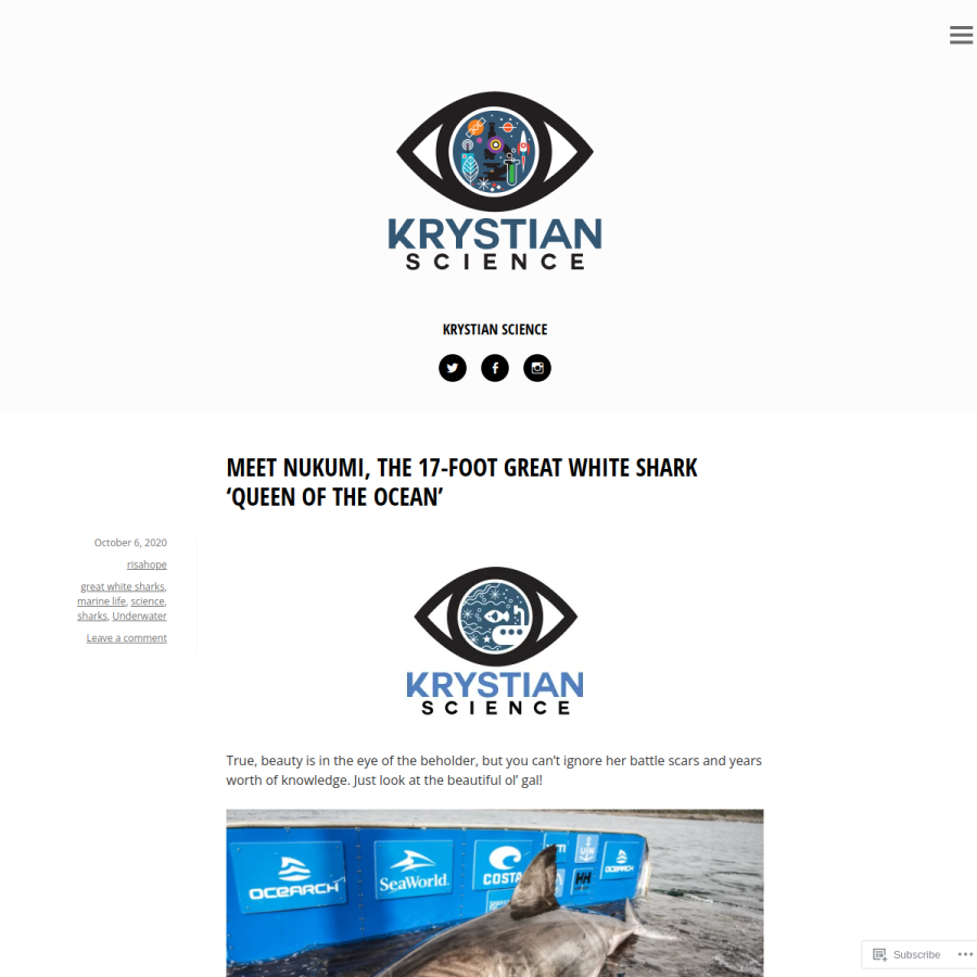 krystianscience.com homepage screenshot