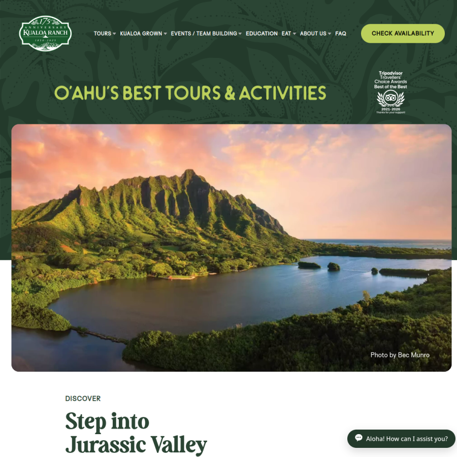 kualoa.com homepage screenshot