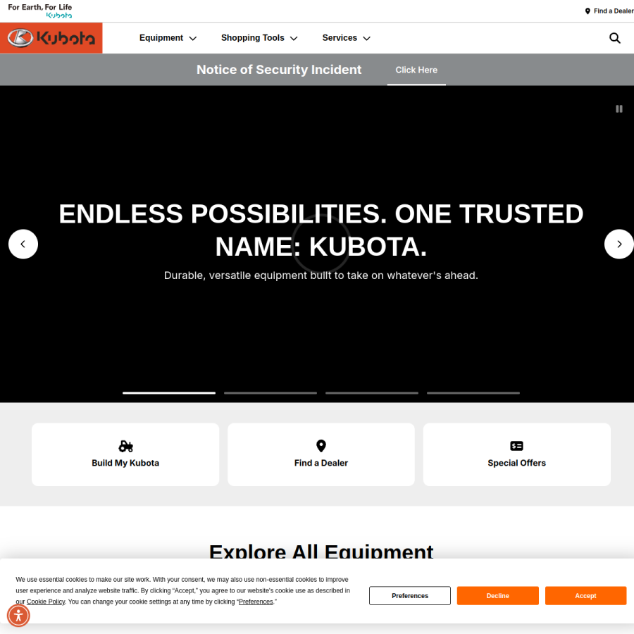 kubotausa.com homepage screenshot