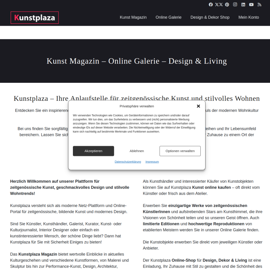 kunstplaza.de homepage screenshot