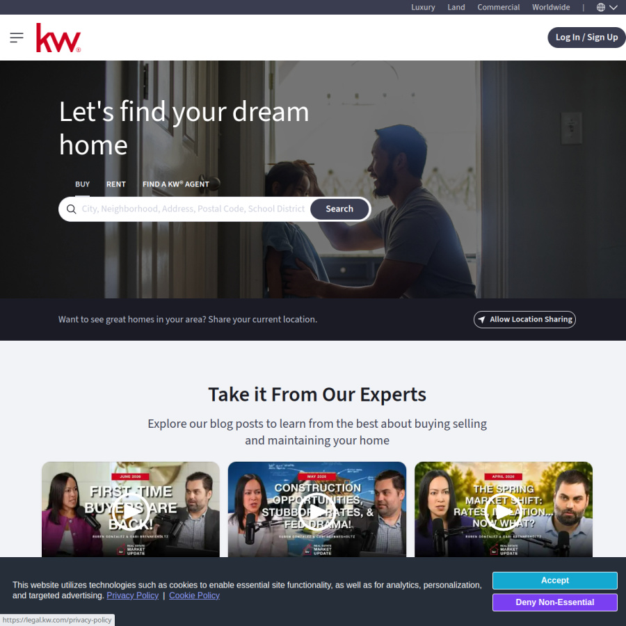 kw.com homepage screenshot