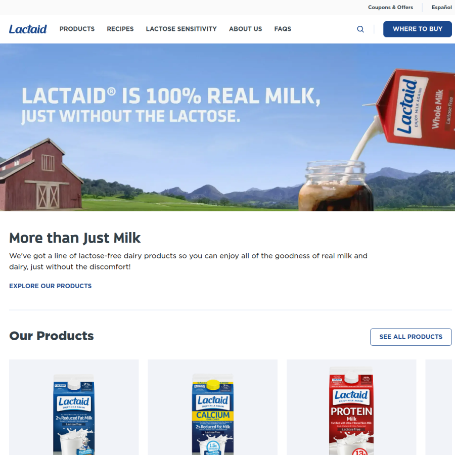 lactaid.com homepage screenshot