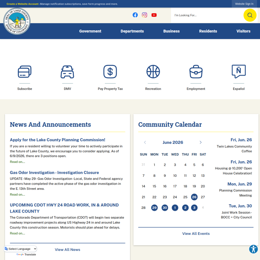 lakecountyco.com homepage screenshot