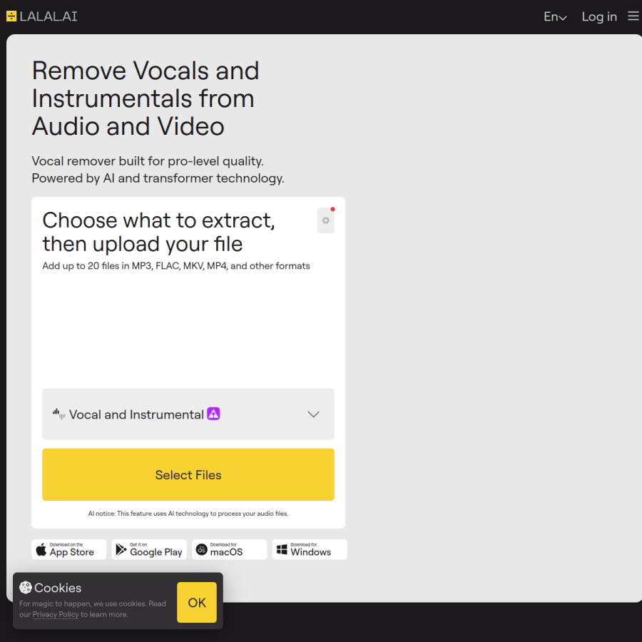 lalal.ai homepage screenshot