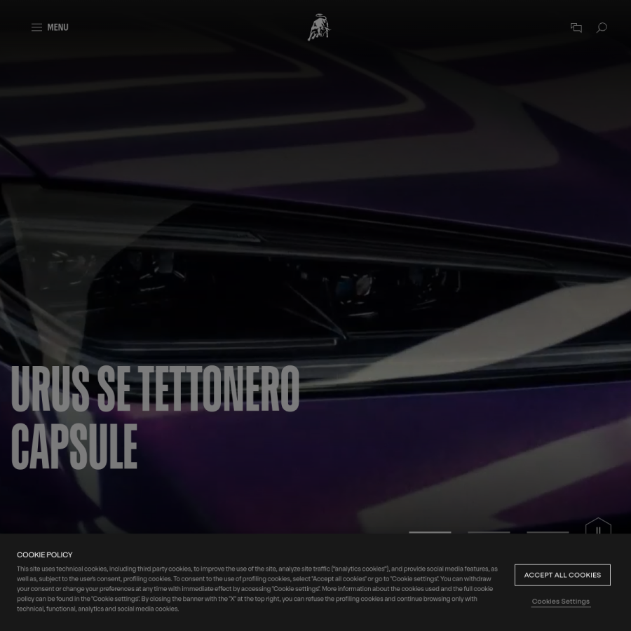lamborghini.com homepage screenshot