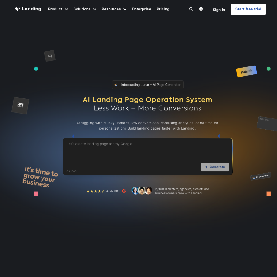 landingi.com homepage screenshot