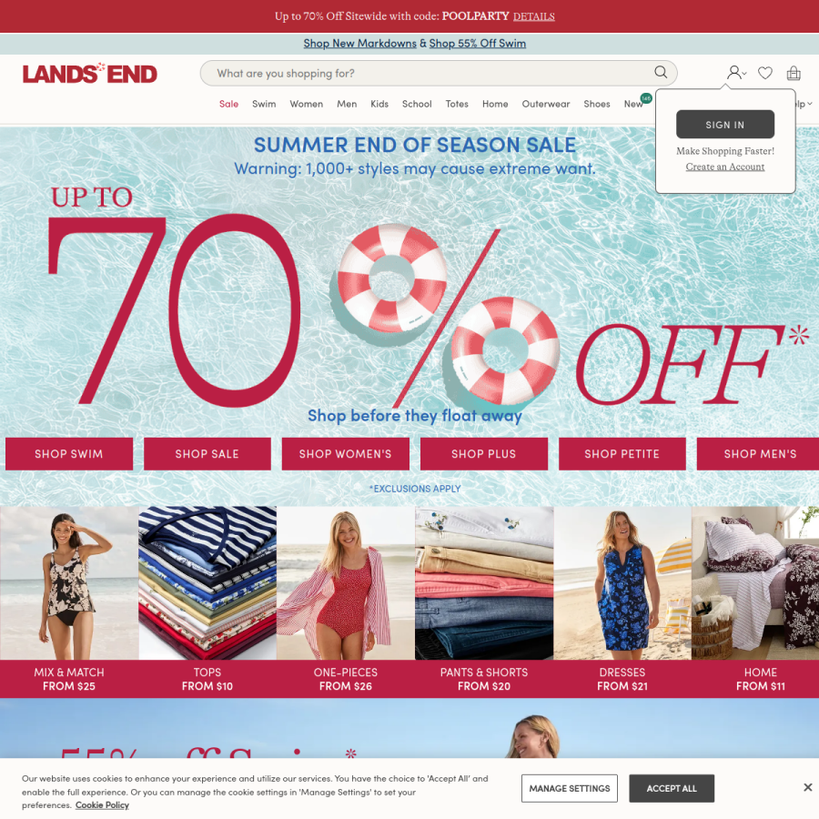 landsend.com homepage screenshot