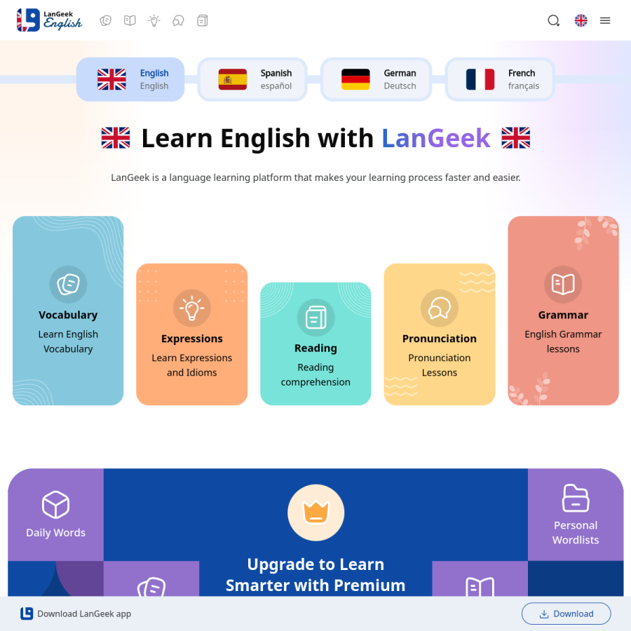 langeek.co homepage screenshot