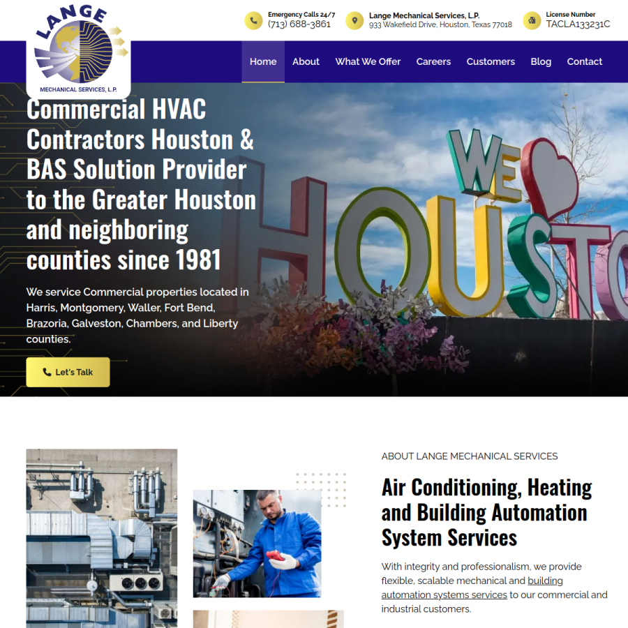 langemechanicalhouston.com homepage screenshot
